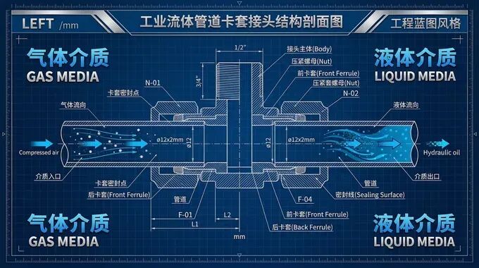 industry liquid pipeline for double ferrule fitting technical drawing industry liquid pipeline for double ferrule fitting technical drawing